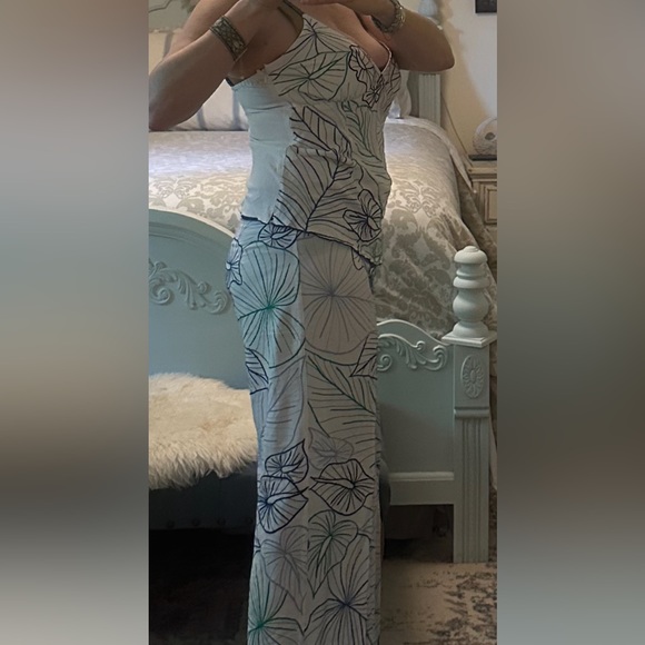 Tamara Catz Maui palm embroidered resort wide leg palazzo pants and tank 12/L - Picture 2 of 4